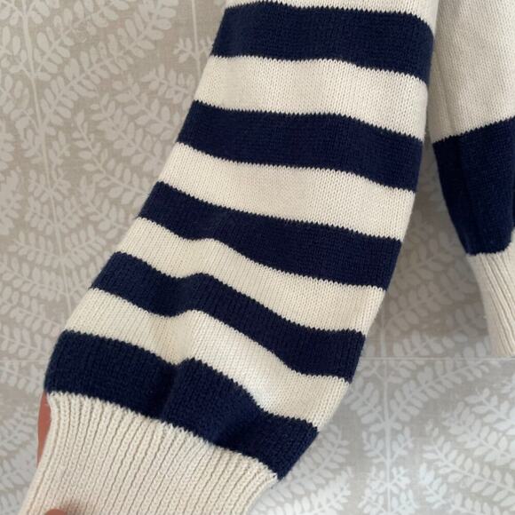 J. Crew Cotton Navy Blue/Ivory Rugby Stripe Mock Neck Long Sleeve Sweater, M - Picture 5 of 12